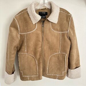Women’s Outer Edge Tan Suede Fleece Lined Coat With Full Front Zip Size L